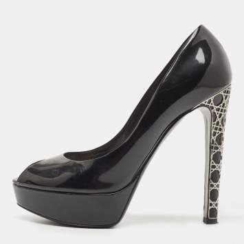 Pre Owned Dior Black Patent Miss Dior Peep Toe Pumps Size 39