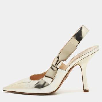 Pre Owned Dior Gold Foil Leather Jadior Slingback Pumps Size 38