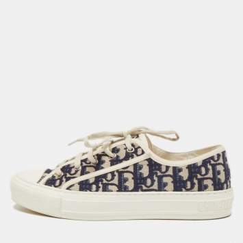 Pre Owned Dior Blue/Grey Canvas Walk'n'Dior Low Top Sneakers Size 40