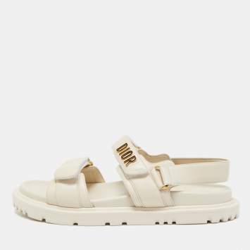 Pre Owned Dior Cream Leather DiorAct Slingback Sandals Size 41.5