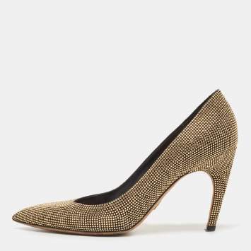 Pre Owned Dior Black/Gold Studded Suede Pointed Toe Pumps Size 40