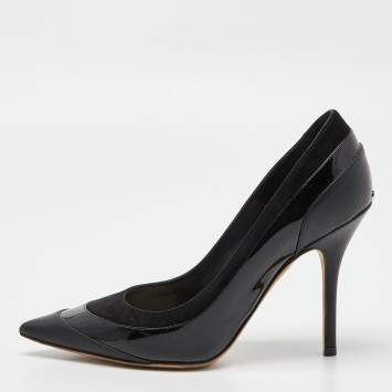 Pre Owned Dior Black Patent Leather and Suede Pointed Toe Pumps Size 36