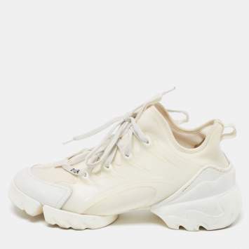 Pre Owned Dior White Leather and Fabric D-Connect Sneakers Size 38