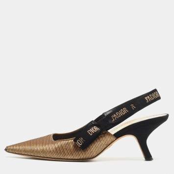 Pre Owned Dior Gold/Black Fabric J'adior Slingback Pumps Size 39