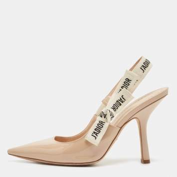 Pre Owned Dior Beige Patent Leather J'adior Slingback Pumps Size 37