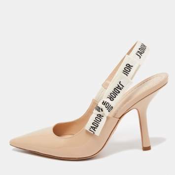 Pre Owned Dior Beige Patent J'adior Slingback Pumps Size 36.5