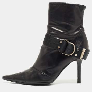 Pre Owned Dior Black Leather Pointed Toe Ankle Boots Size 36
