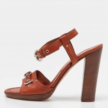 Pre Owned Dior Dark Orange Leather Ankle Strap Sandals Size 40 