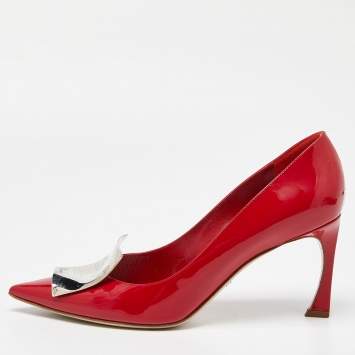 Pre Owned Dior Red Patent Leather Metal Pointed Toe Pumps Size 40