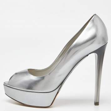 Pre Owned Dior Silver Patent Leather Miss Dior Pumps Size 40