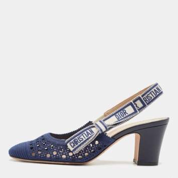 Pre Owned Dior Blue Mesh D-Moi Slingback Pumps Size 36.5