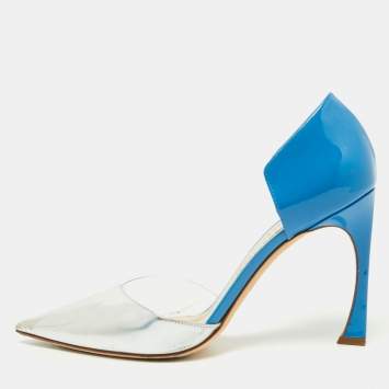 Pre Owned Dior Blue/Silver Patent Leather D'orsay Pumps Size 40