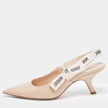 Pre Owned Dior Beige Patent J'adior Slingback Pumps Size 37