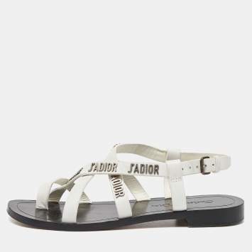 Pre Owned Dior White Leather J'adior Strappy Flat Sandals Size 36