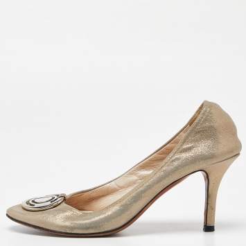 Pre Owned Dior Grey Shimmering Suede Scrunch Pointed Toe Pumps Size 36.5
