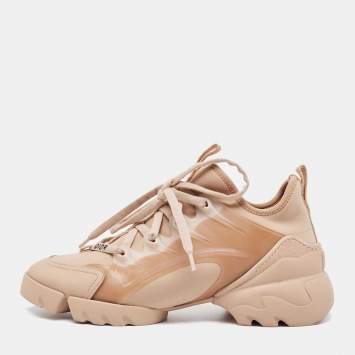 Pre Owned Dior Beige Fabric and PVC D-Connect Sneakers Size 36.5