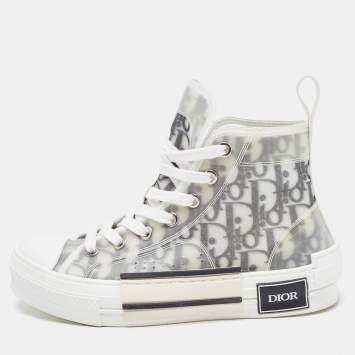 Pre Owned Dior Two Tone Oblique Mesh and Rubber B23 High Top Sneakers Size 35.5