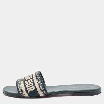Pre Owned Dior Two Tone Embroidered Canvas Dway Flat Slides Size 38