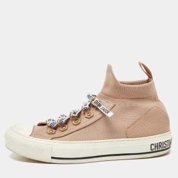 Pre Owned Dior Beige Knit Fabric and Leather Walk'N'Dior High Top Sneakers Size 37