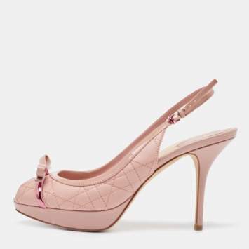 Pre Owned Dior Pink Quilted Leather Bow Planform Slingback Sandals Size 38.5