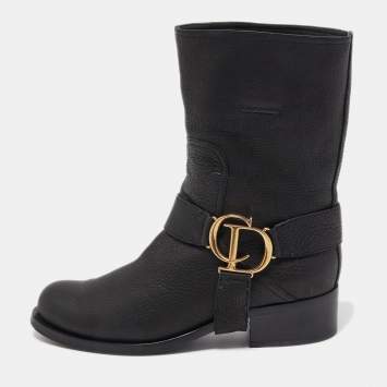 Pre Owned Dior Black Leather CD Logo Ankle Boots Size 37