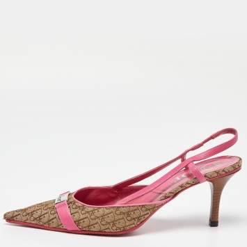Pre Owned Dior Pink/Brown Diorissimo Canvas Slingback Pumps Size 39
