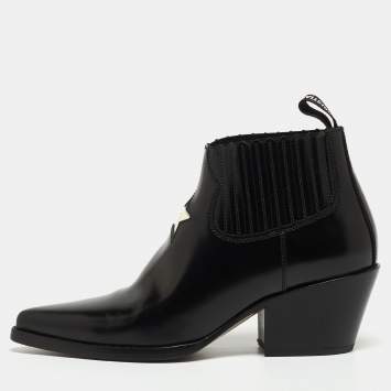 Pre Owned Dior Black Leather Star Cowboy Boots Size 36