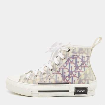 Pre Owned Dior White/Black PVC And Oblique Mesh B23 High-Top Sneakers Size 37