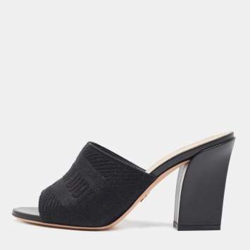 Pre Owned Dior Black Canvas Dway Mules Size 36.5