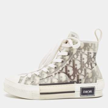 Pre Owned Dior Black/White Oblique Mesh and Rubber B23 High Top Sneakers Size 36.5