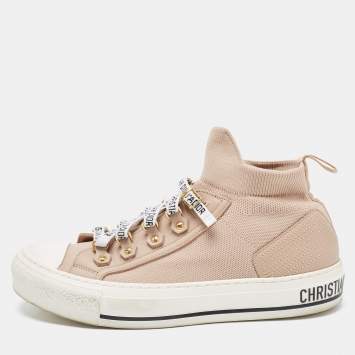 Pre Owned Dior Pink Knit Fabric Walk'n'Dior High Top Sneakers Size 37