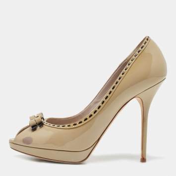Pre Owned Dior Grey Patent Leather Idyll Peep Toe Pumps Size 41.5