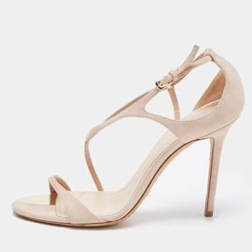 Pre Owned Dior Light Pink/Gold Suede and Leather D'orsay Sandals Size 38