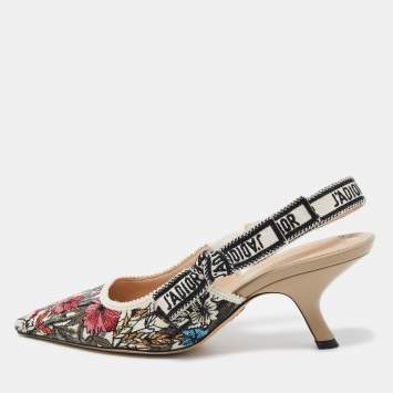 Pre Owned Christian Dior Multicolor Floral Embroidered Canvas J'adior Slingback Pumps Size 36