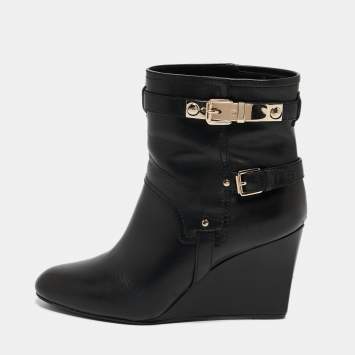 Pre Owned Dior Black Leather Ankle Wedge Boots Size 40