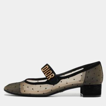 Pre Owned Dior Beige/Black Mesh and Suede Baby-D Pumps Size 40.5