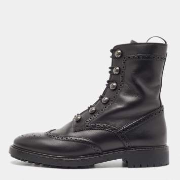 Pre Owned Dior Black Brogue Leather Diorunit Combat Ankle Boots Size 38