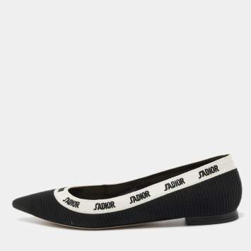 Pre Owned Dior Black/White Canvas J'Adior Ballet Flats Size 37.5
