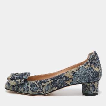 Pre Owned Dior Blue Printed Canvas Idylle Pumps Size 37.5