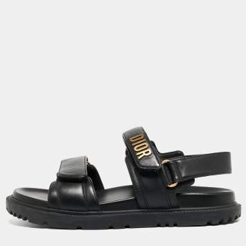 Pre Owned Dior Black Leather Dior Act Flat Sandals Size 38.5