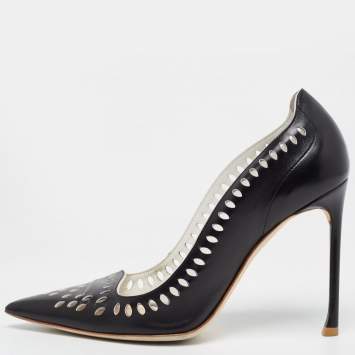 Pre Owned Dior Black Laser Cut Leather Pointed Toe Pumps Size 39.5