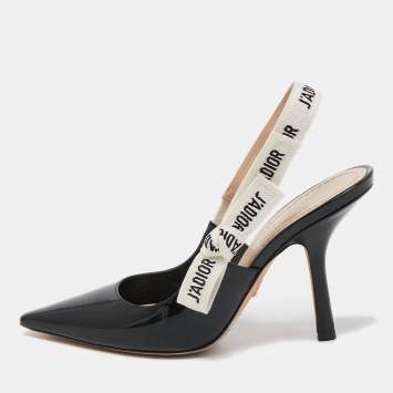 Pre Owned Dior Black Patent Leather J'adior Slingback Pumps Size 38