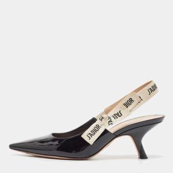 Pre Owned Dior Black Patent J'Adior Slingback Pumps Size 36.5
