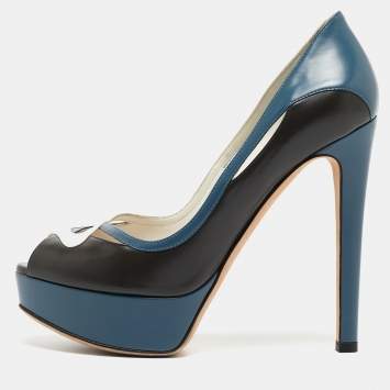Pre Owned Dior Multicolor Leather Peep Toe Pumps Size 36.5