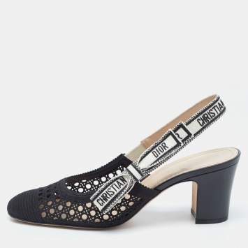 Pre Owned Dior Black Cannage Fabric Dior & Moi Slingback Pumps Size 39.5