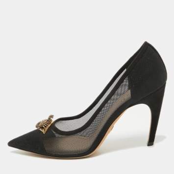 Pre Owned Dior Black Mesh And Suede Surreal D Eye Detail Pointed Toe Pumps Size 41