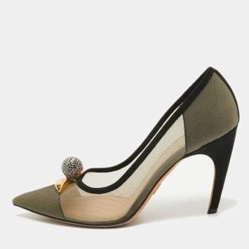 Pre Owned  Dior Beige/Black Suede and Mesh Surreal Eye Pumps Size 40