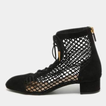 Pre Owned Dior Black Mesh and Suede Naughtily D Ankle Boots Size 37.5