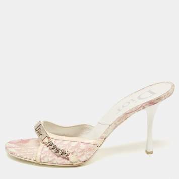 Pre Owned Dior Tricolor Canvas and Patent Slide Sandals Size 39