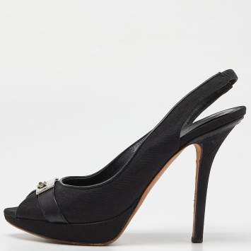 Pre Owned Dior Black Oblique Fabric Peep Toe Platform Slingback Pumps Size 36